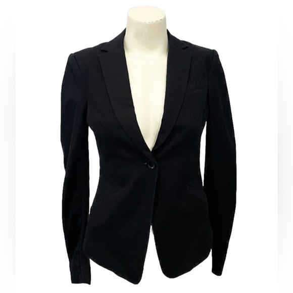 BCBGMAXAZRIA ADOREE Ruffleback Blazer Jacket Women’s XS Black Shoulder Pad Suit - Picture 3 of 7